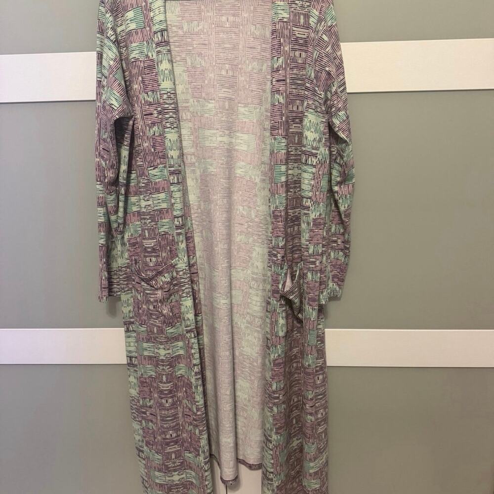 LuLaRoe Sarah Duster Cardigan XL Purple Mint Long Open Front NWOT